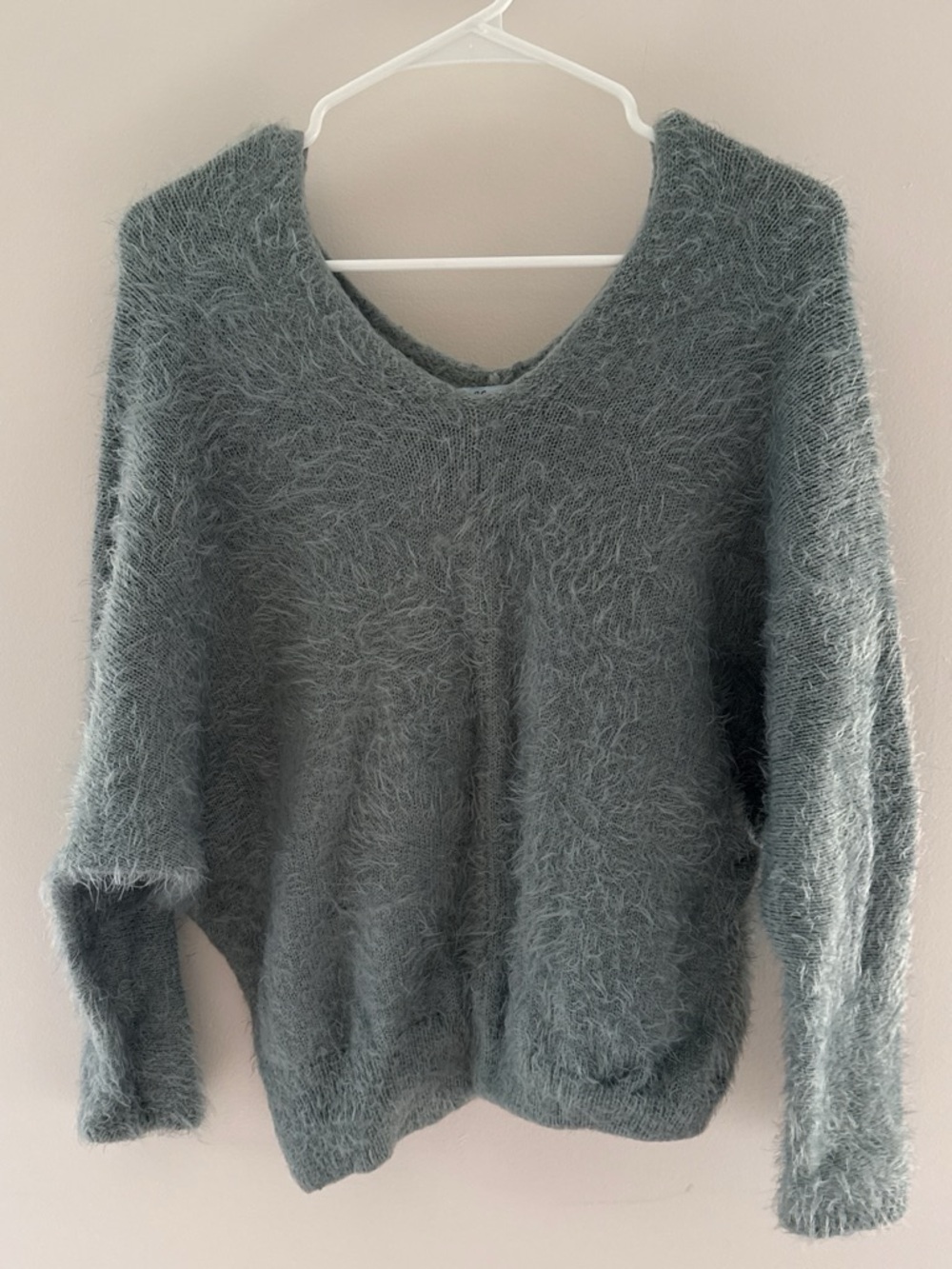She + Sky Soft Fuzzy V-Neck Sweater in Heather Gray